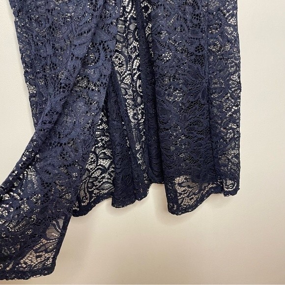 En Focus Dress Lace Overlay Rhinestone Long Gown Prom Formal New Navy Blue 4 - Picture 7 of 13